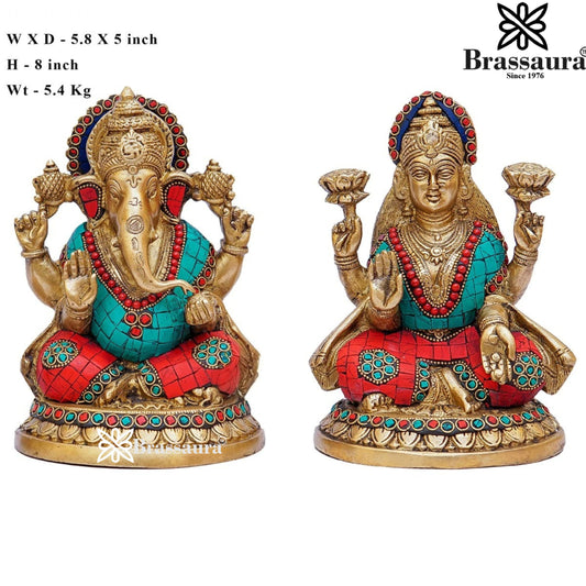 Brass Gem Stone Work Lakshmi Ganesh Weight 5.4 Kg & Height 8 Inch
