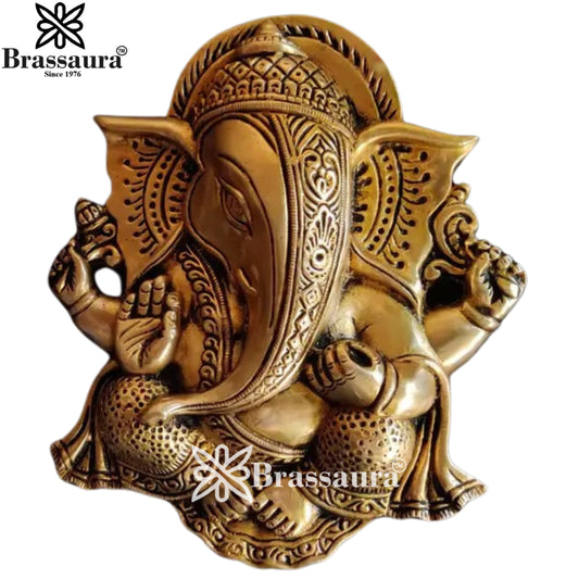 Brassaura™ Brass Wall Hanging Ganesha Idol | Height 9 Inches & Weight 1.25 Kgs