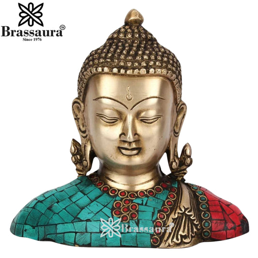 Brass Head Gem Stone Work Buddha Weight 1.6 kg & Height 7 Inch
