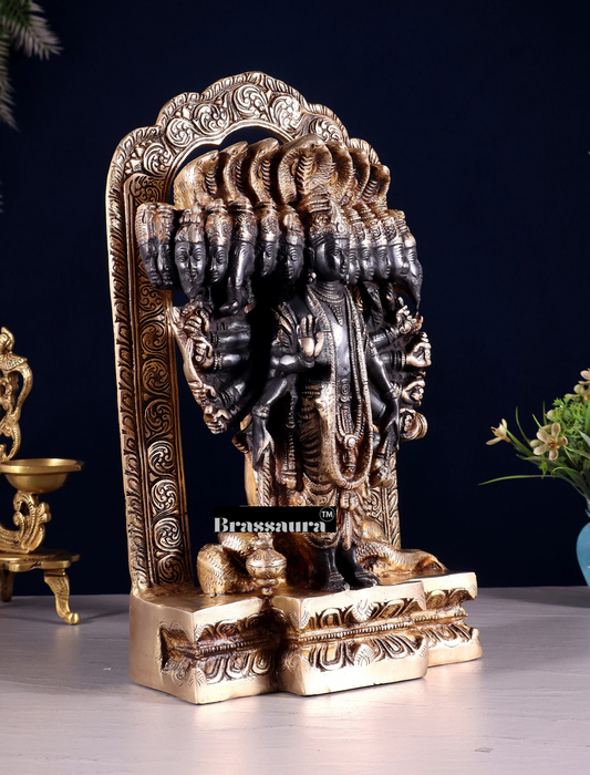 Brassaura™ Brass Vishwaroopam Lord Vishnu Statue – Height 14.5 Inches & Weight 9.5 Kgs | Black & Golden Finish