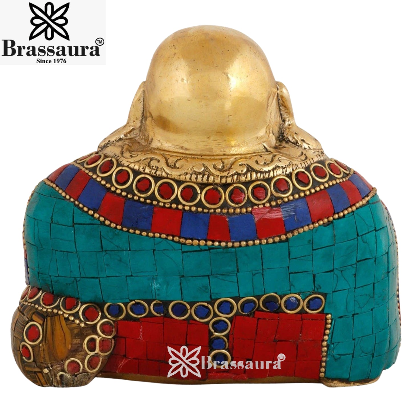 Brass Laughing Gem Stone Work Buddha Weight 1.4 kg & Height 4 Inch