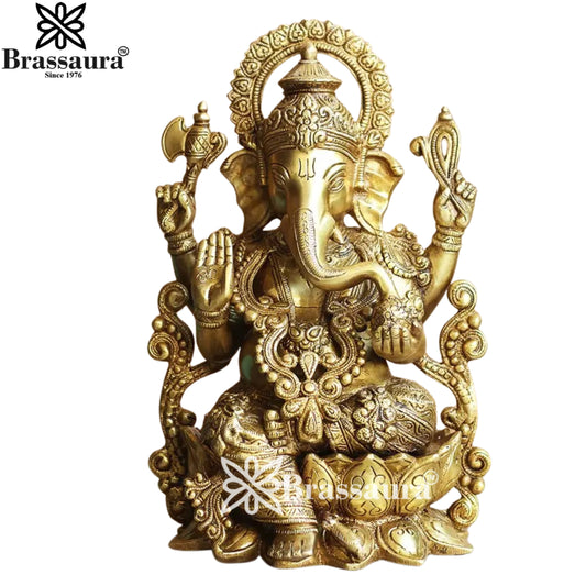 Brassaura™ Brass Ganesha Idol | Height 13 Inches & Weight 7.5 Kgs