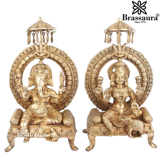 Brass Royal Golden Lakshmi Ganesh Weight 17 Kg & Height 18 Inch