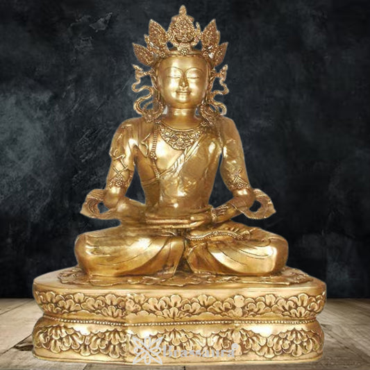 Brassaura® Buddha Statue – Classic Meditating Design, Royal Golden Finish | Pure Superfine Brass Handcrafted Murti | Brass Statue for Home Temple, Pooja Room | Height 38.4 Inch | Weight 50 Kg