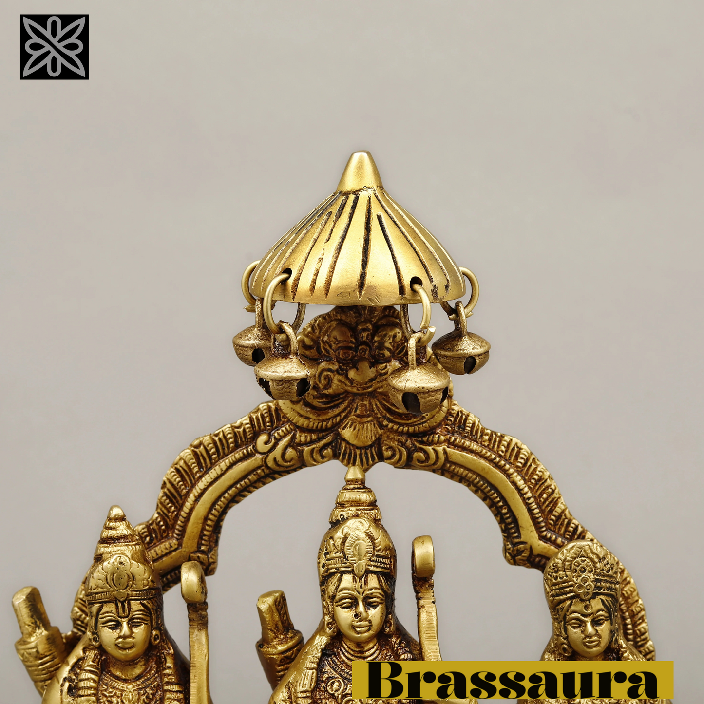 Brassaura™ Pure Brass Ram Darbar Idol – 14 Inch Height, 5.270 Kg Weight – Handcrafted Golden Finish Statue