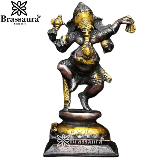Brassaura™ Brass Ganesha Idol | Height 9.5 Inches & Weight 2.7 Kgs