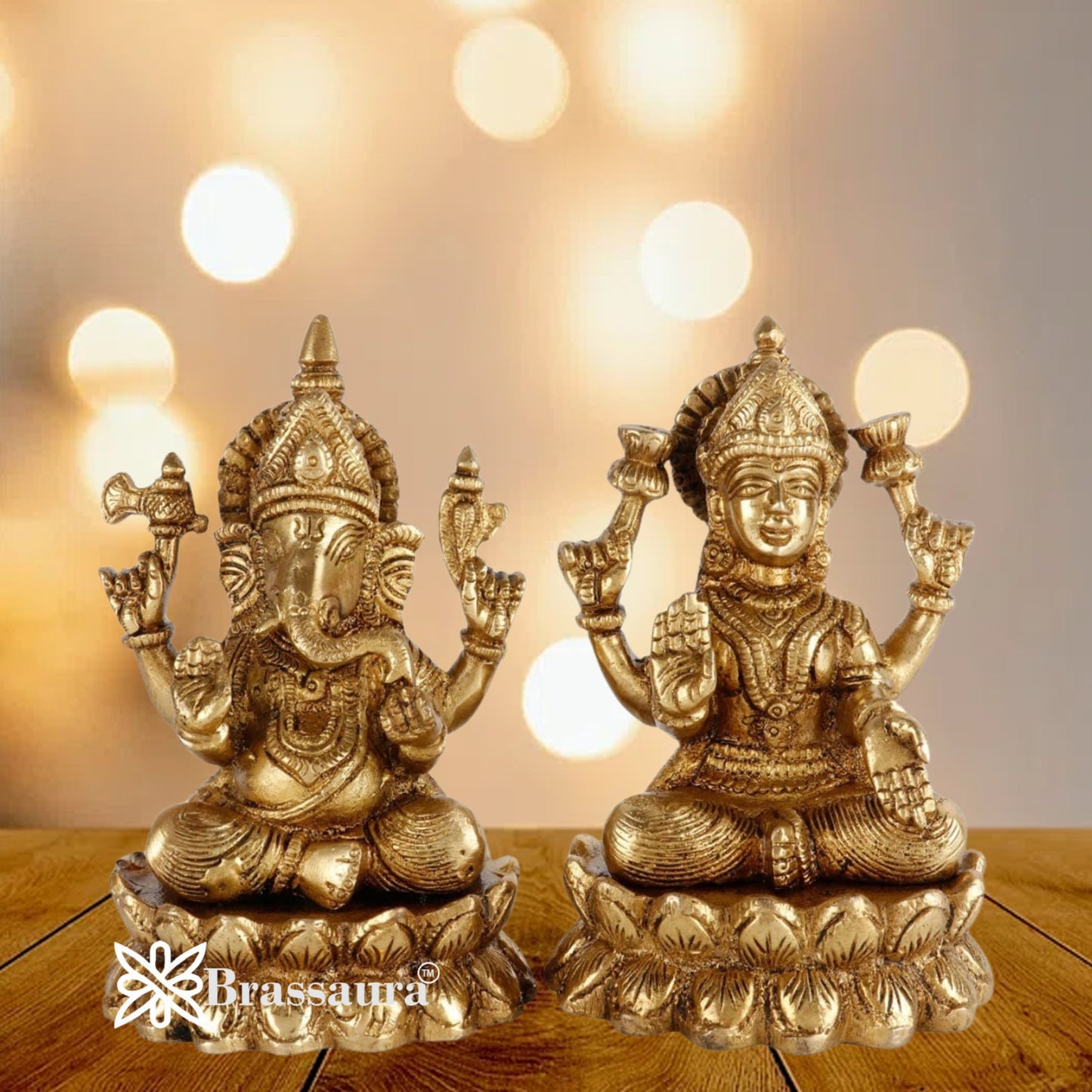Brassaura™ Traditional Brass Laxmi Ganesha Murti – Height 5 Inches & Weight 2.9 Kgs | Puja & Temple Idol