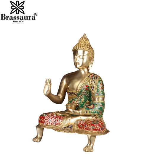 Brass Blessing Gem Stone Work Buddha Weight 11.6 kg & Height 20 Inch