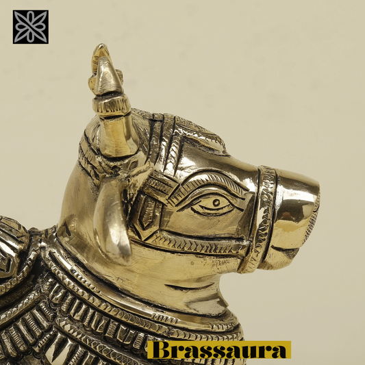 Brassaura™ Brass Nandi Statue | 7.5 Inches Height | 1.92 Kgs Weight | Silver Finish