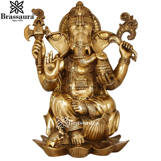 Brass Lotus Ganesha Statue Weight 32 Kg & Height 22 Inch