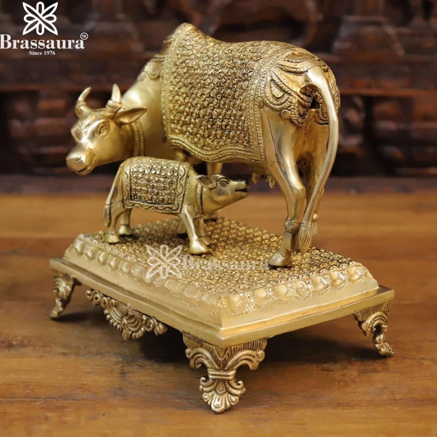 Brass Cow & Calf Statue Weight 6.92 Kg And Height 9.5 Inch