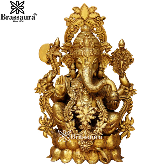 Brass Lotus Jewellery Ganesha Statue Weight 28 Kg & Height 24 Inch
