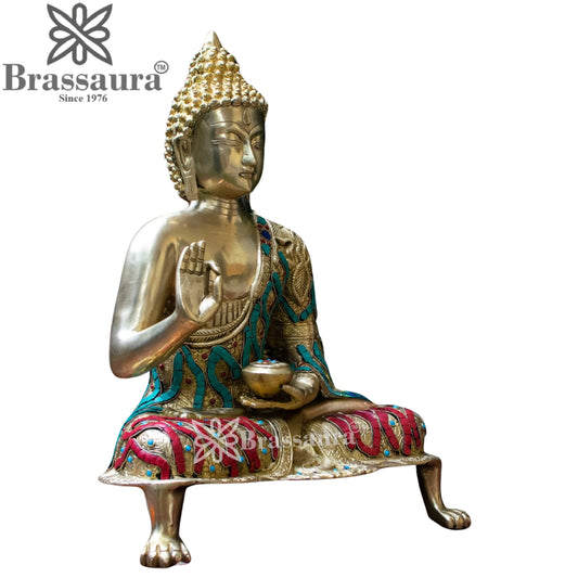 Brass Blessing Antique Buddha Weight 10.5 kg & Height 20 Inch