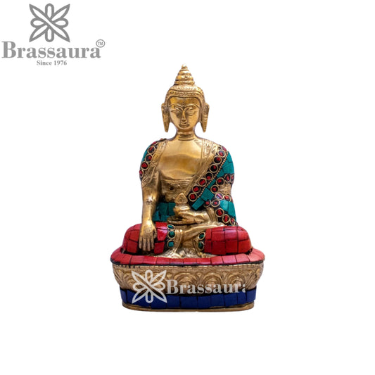 Brass Bhumisprasa Gem Stone Work Buddha Weight 1 kg & Height 7 Inch