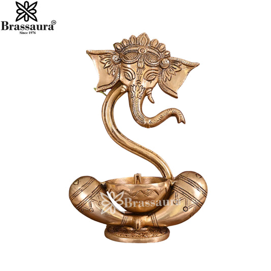 Brass Ganesh Deepak Weight 1.277 Kg And Height 7.5 Inch
