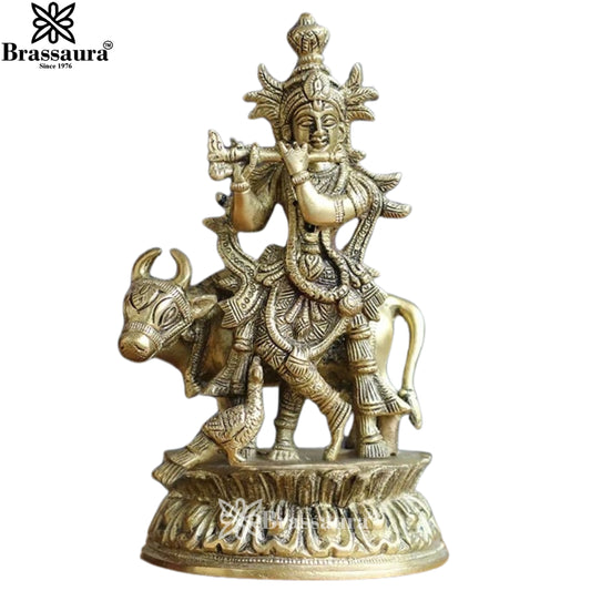 Brass Cow Krishna Murti Weight 1.25 Kg And Height 7 Inch