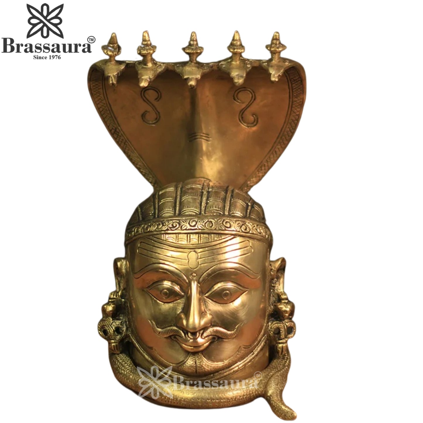 Brass Shiva Mukhlingam With Naagraaj Statue Weight 4 Kg And Height 9.5 Inch