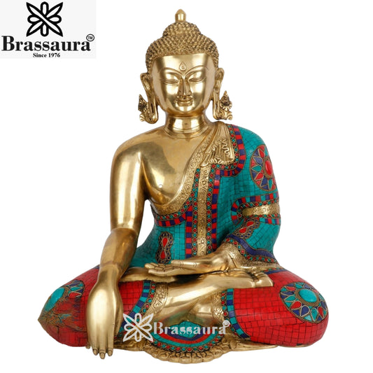 Brass Bhumisprasa Gem Stone Work Buddha Weight 29 kg & Height 25 Inch