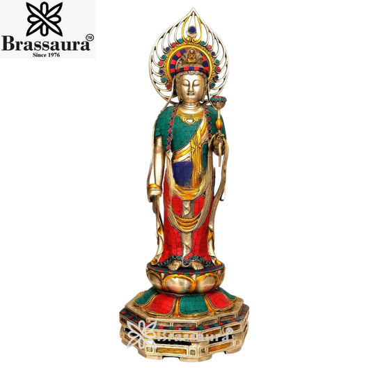 Brass Standing Gem Stone Work Buddha Weight 12 Kg & Height 23.5 Inch