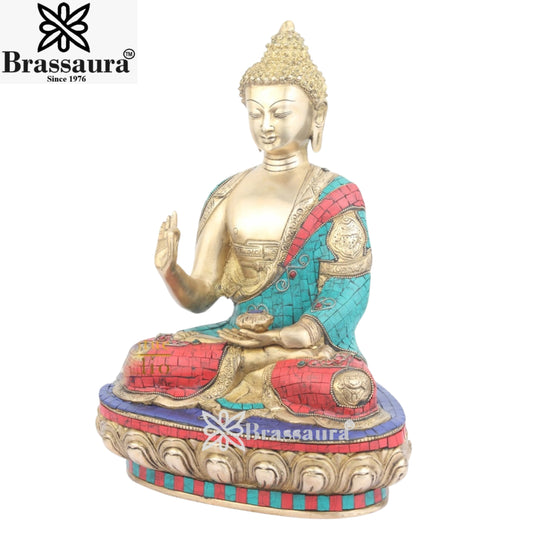 Brass Blessing Gem Stone Work Buddha Weight 11 Kg & Height 18 Inch