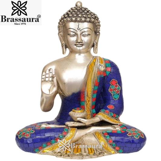 Brass Blessing Gem Stone Work Buddha Weight 6 Kg & Height 12 Inch
