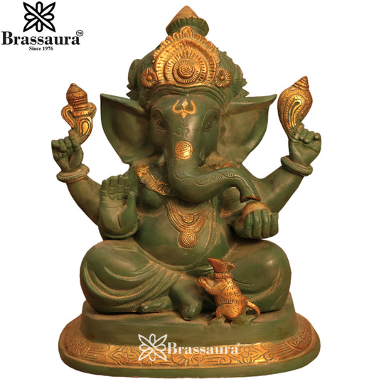 Brass Ganesha Statue Weight 10.1 Kg & Height 13.5 Inch