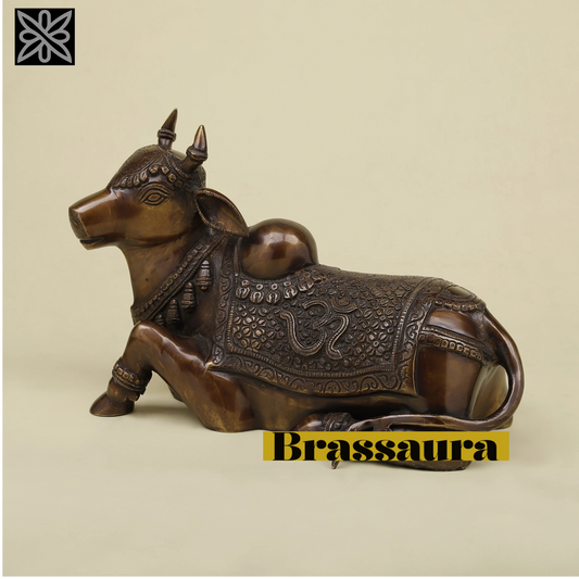 Brassaura® Brass Nandi Statue | 8 Inches Height | 6.06 Kgs Weight | Copper Finish