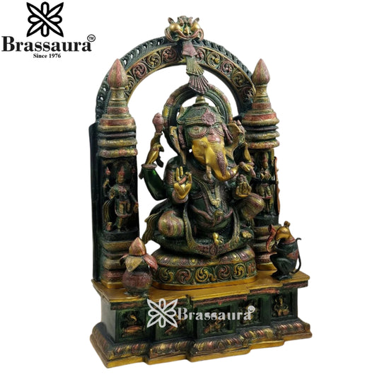Brassaura Brass Majestic Ganesha Statue | Pure Brass with Antique Finish | Height 34 Inches