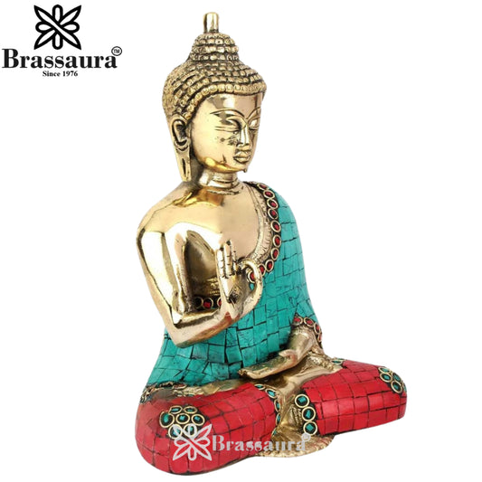 Brass Gem Stone Work Buddha Weight 2 kg & Height 8 Inch