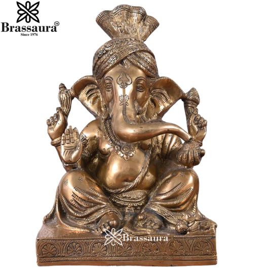 Brass Turban Ganesha Statue Weight 8.51 Kg & Height 12 Inch