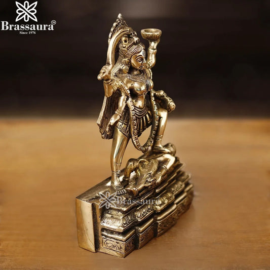 Brassaura™ Brass Kali Maa Murti – Height 9 Inches & Weight 2.27 Kgs | Spiritual Hindu Idol