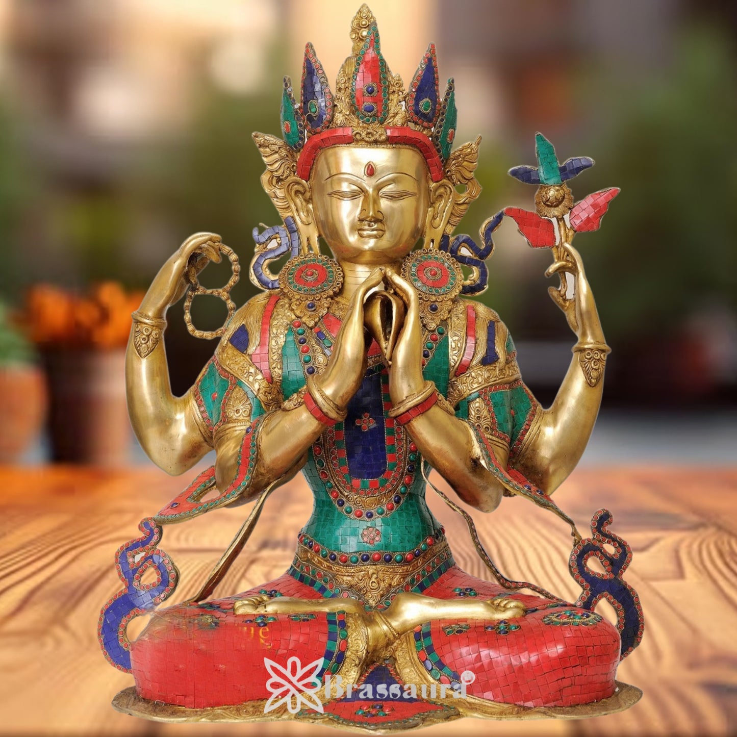 Brass Gem Stone Work Tara Weight 37 Kg & Height 31 Inch