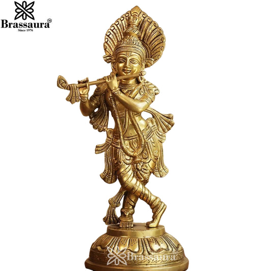 Brass Krishna Murti Weight 3.9 Kg And Height 14.75 Inch