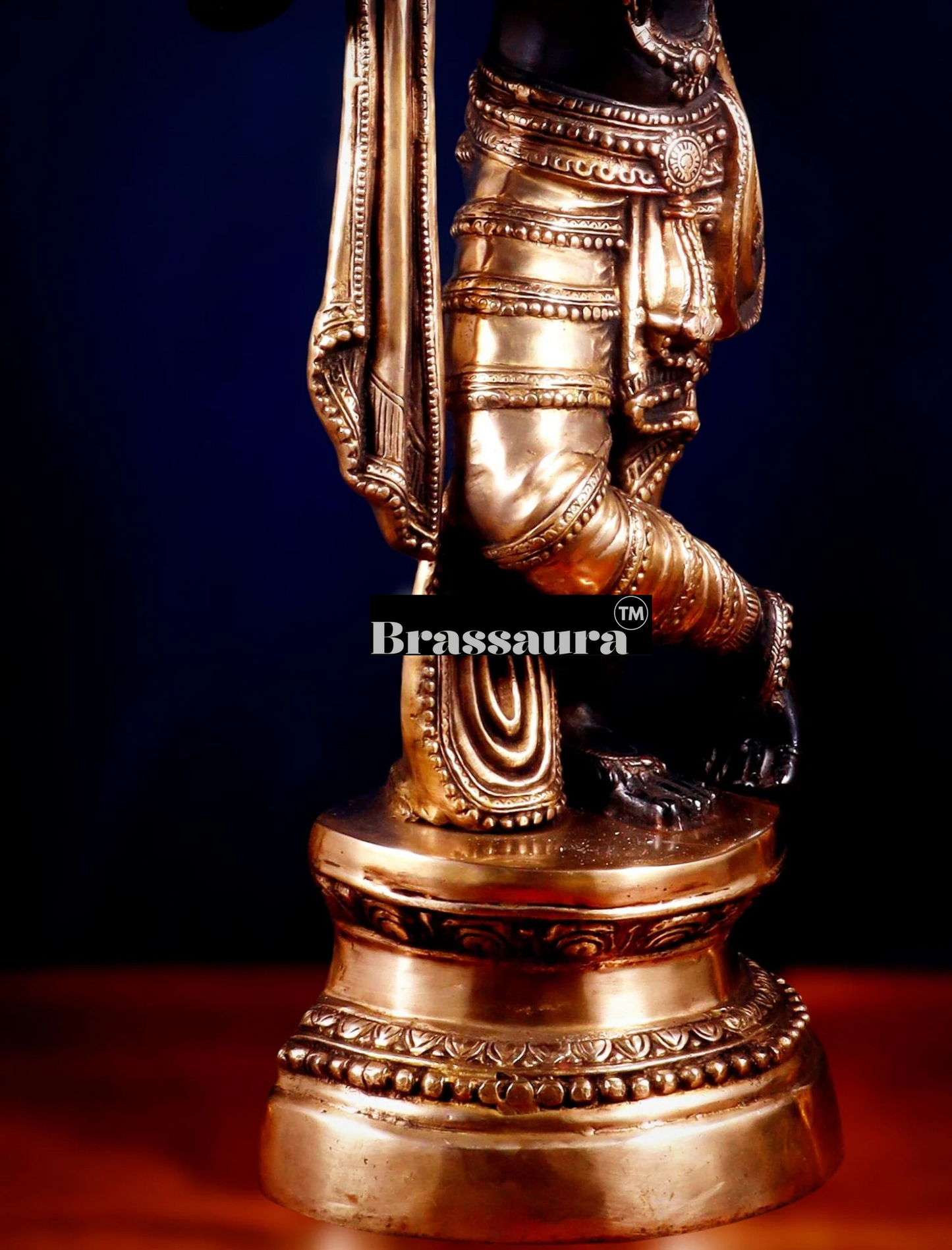 Brassaura™ Large Lord Krishna Brass Statue – Height 36" | Weight 22 Kgs | Black & Golden Finish