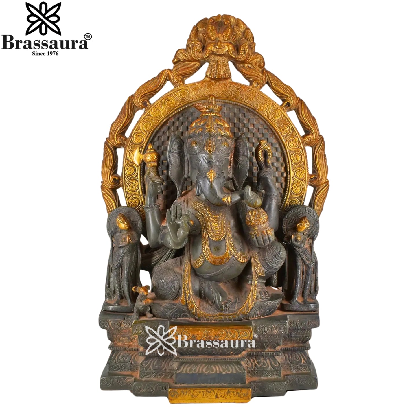 Brass Ring Ganesha Statue Weight 14 Kg & Height 17 Inch