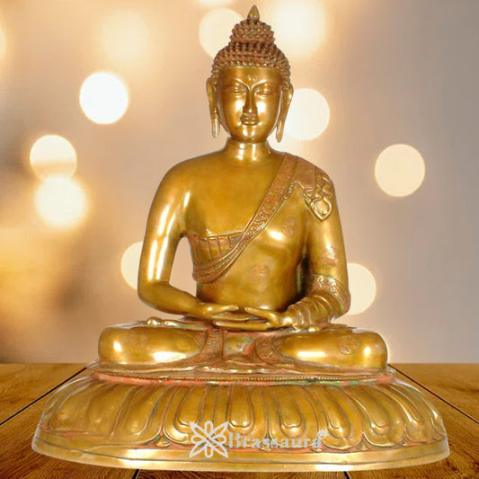 Brassaura® Buddha Statue – Classic Meditating Design, Royal Golden Finish | Pure Superfine Brass Handcrafted Murti | Brass Statue for Home Temple, Pooja Room | Height 28 Inch | Weight 34 Kg