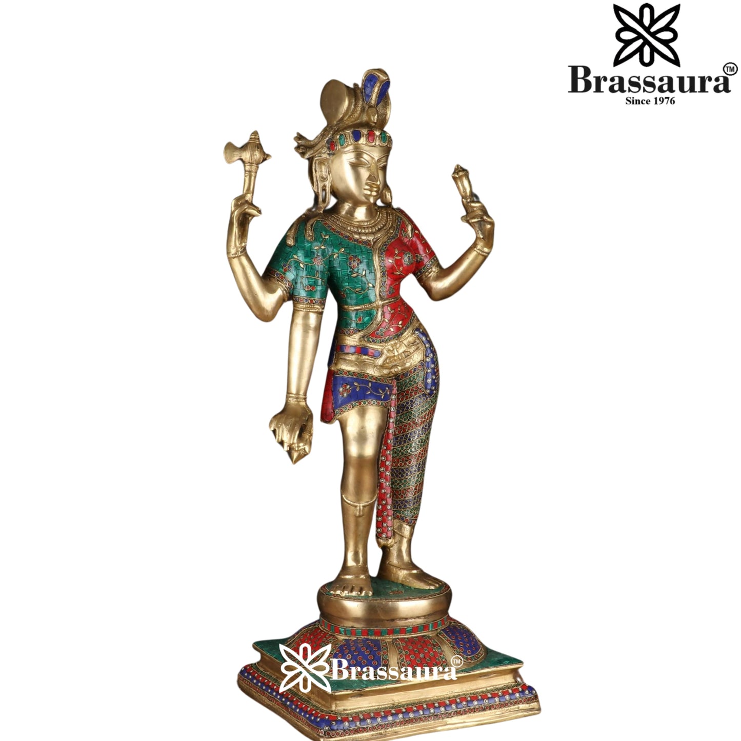 Brass Gem Stone Work Aardhnareshwar Statue Weight 30 kg & Height 36 Inch