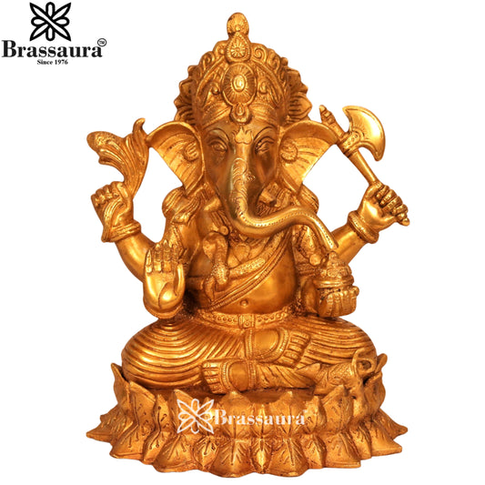 Brass Lotus Ganesha Statue Weight 4.6 Kg & Height 9.5 Inch