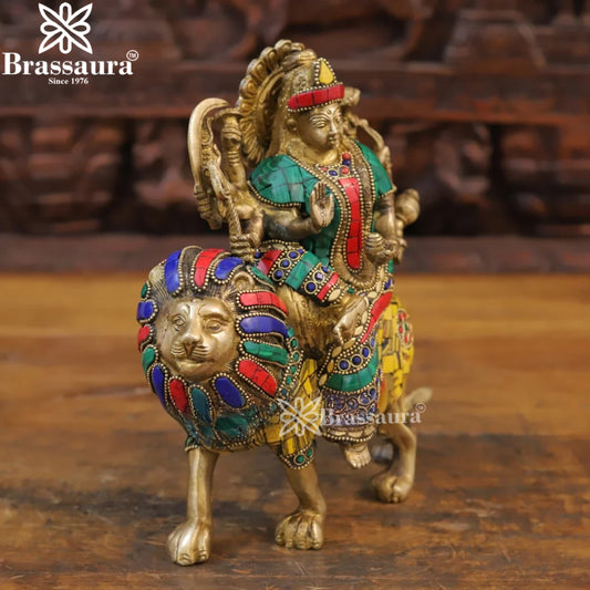 Brass Gem Stone Work Home And Décor Height 10 Inches & Weight 3.9 Kgs