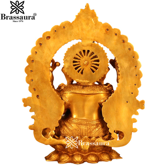 Brassaura® Chola Influence Ganesha Brass Idol with Prabhavali | Temple-Inspired Artwork | Height 15.6 Inches
