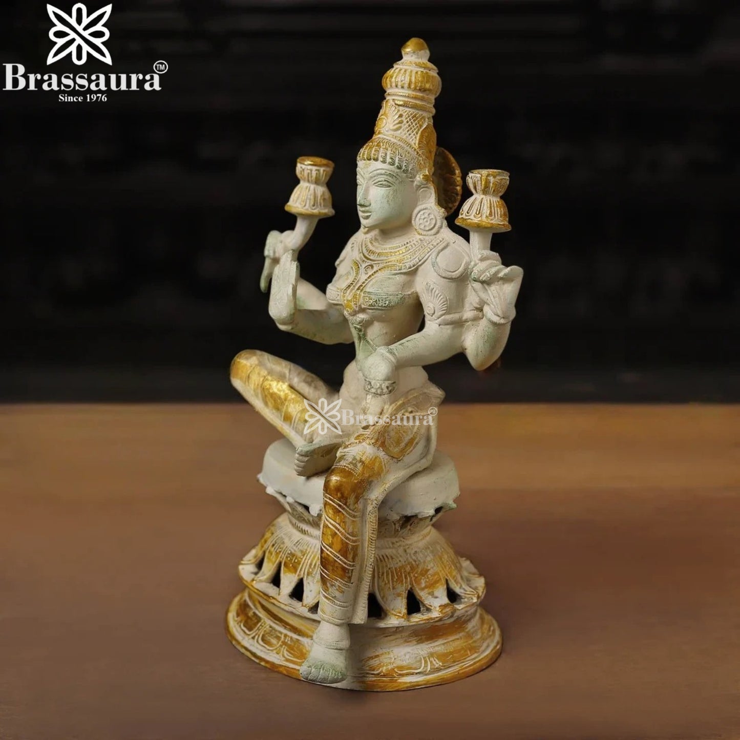 Brassaura™ Devotional Brass Laxmi Murti – Height 12 Inches & Weight 4.2 Kgs | Temple Statue