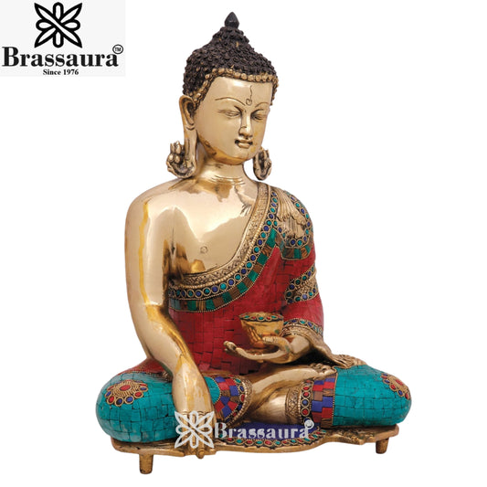 Brass Bhumisprasa Gem Stone Work Buddha Weight 11 kg & Height 16 Inch