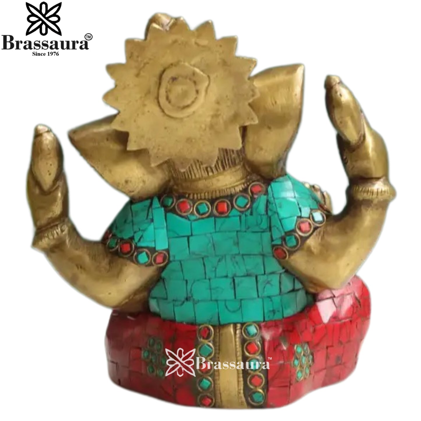 Brass Gem Stone Work Ganesha Statue Weight 2.3 Kg & Height 6.5 Inch