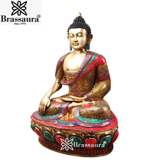 Brass Bhumisprasa Gem Stone Work Buddha Weight 83 kg & Height 46 Inch