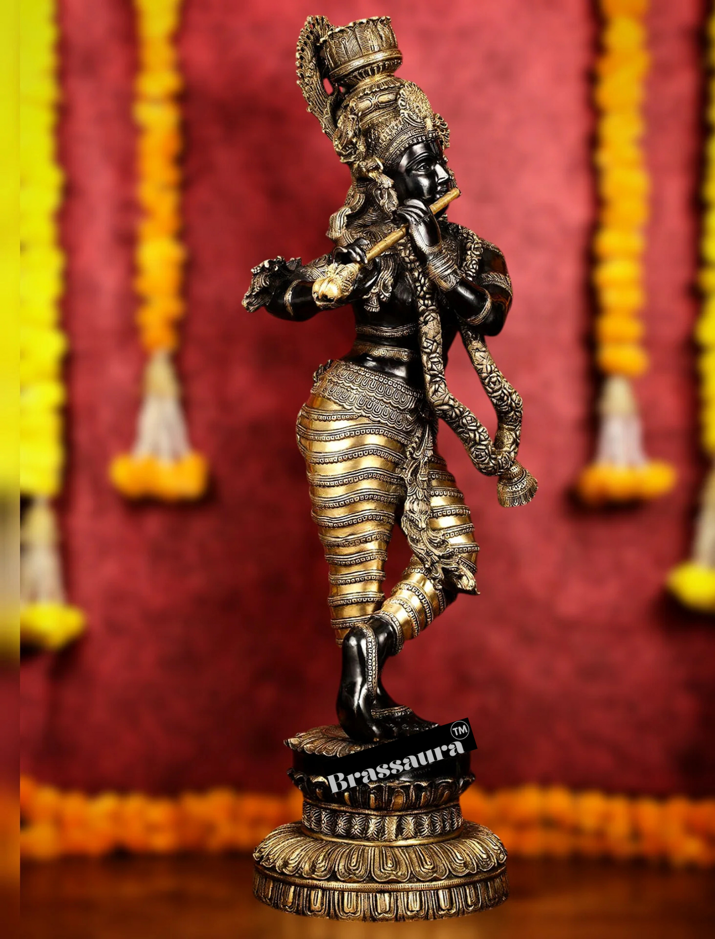 Brassaura™ Superfine Brass Large Krishna Statue – Height 46 Inches & Weight 66 Kgs