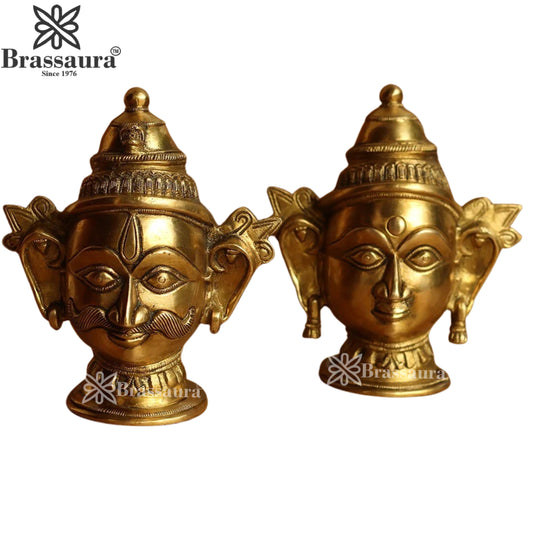 Brass Shiva & Parvati Mask Statue Weight 1.96 Kg And Height 7 Inch