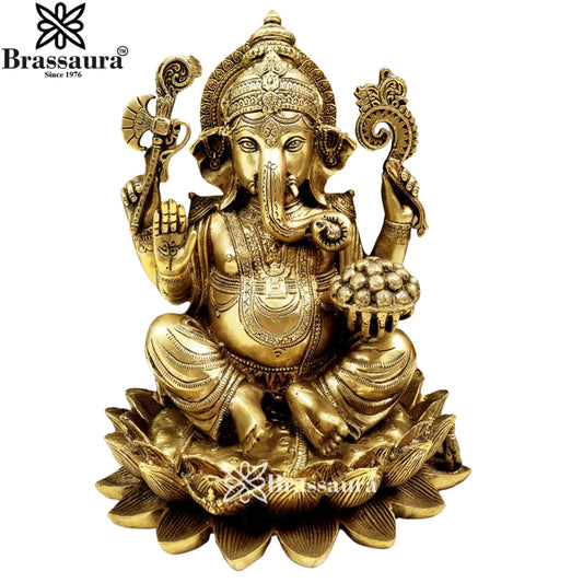 Brass Super fine Lotus Ganesha Weight 7.8 Kg & Height 12 Inch