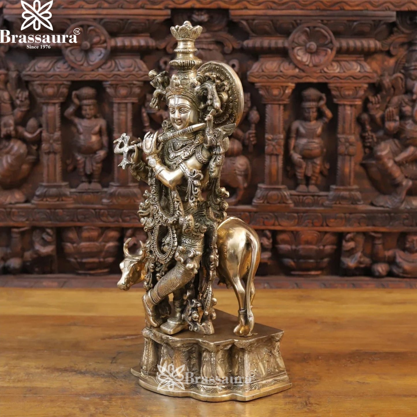 Brass Cow Krishna Murti Weight 16.46 Kg And Height 22.5 Inch