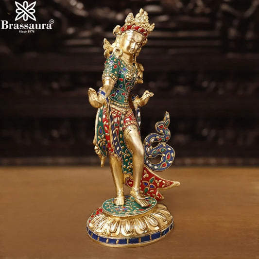 Brass Gem Stone Work Tara Statue Weight 4.61 Kg And Height 15 Inch