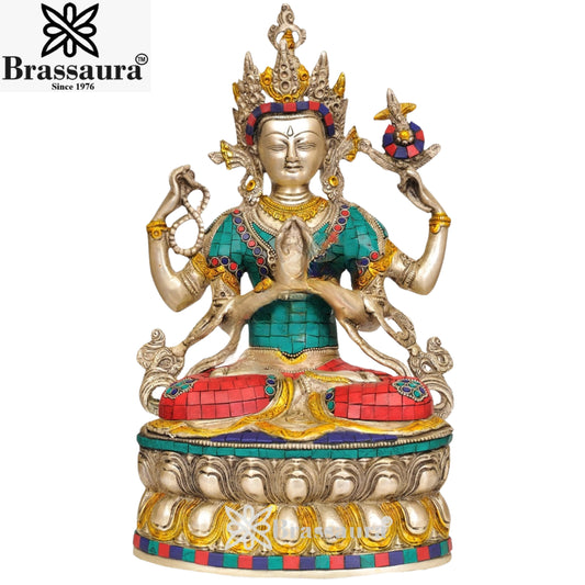 Brass Gem Stone Work Tara Weight 5 Kg & Height 14 Inch